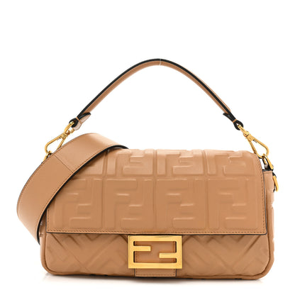 Fendi Nappa FF 1974 Embossed Baguette Miele Scuro 1 of 11