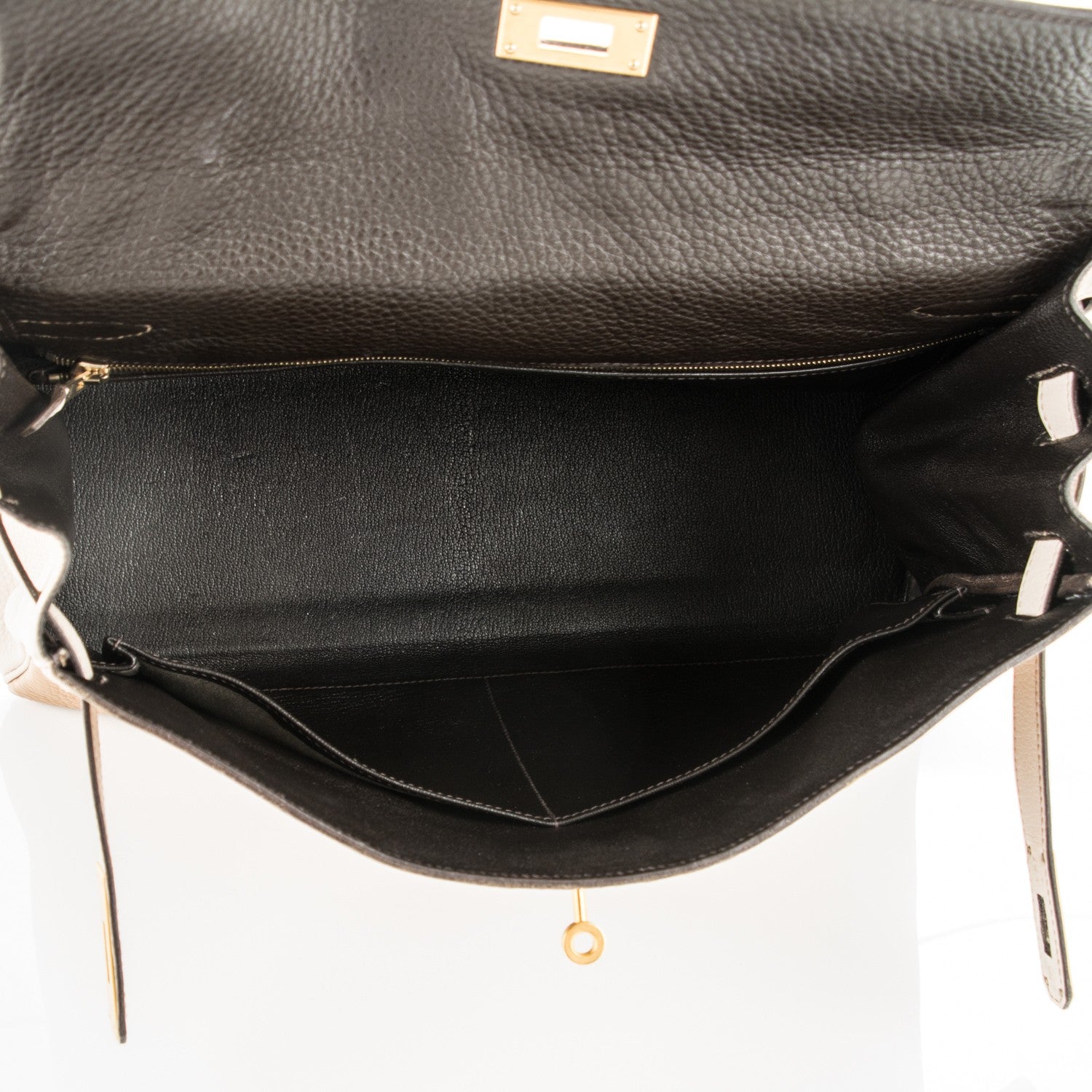 Hermes Taurillon Clemence Tri-Color Kelly Retourne 35 Tabac Camel Ebene Parchemin 5 of 26