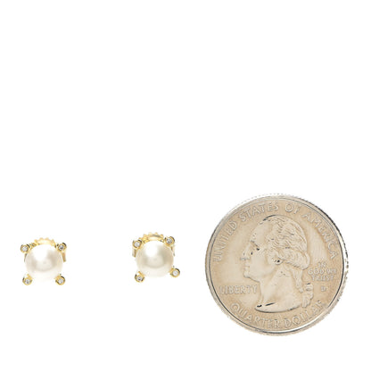 David Yurman 18K Yellow Gold Diamond Pearl 6mm Solari Earrings 2 of 5