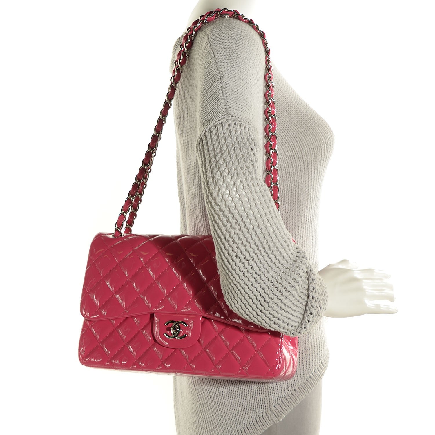 Chanel Patent Calfskin Quilted Jumbo Double Flap Fuchsia 2 of 8