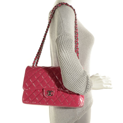 Chanel Patent Calfskin Quilted Jumbo Double Flap Fuchsia 2 of 8