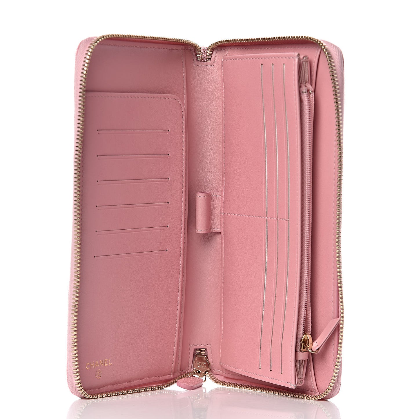 Iridescent Caviar Quilted Large Zip Around Organizer Wallet Pink