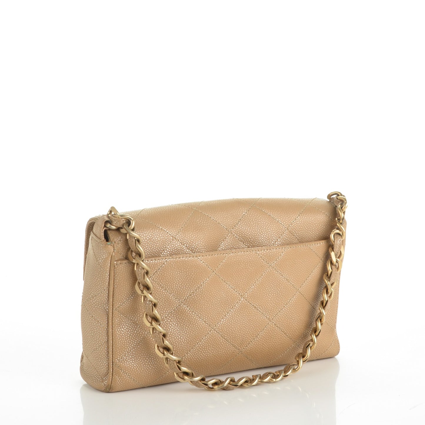 Metallic Caviar Quilted Medium Single Flap Beige
