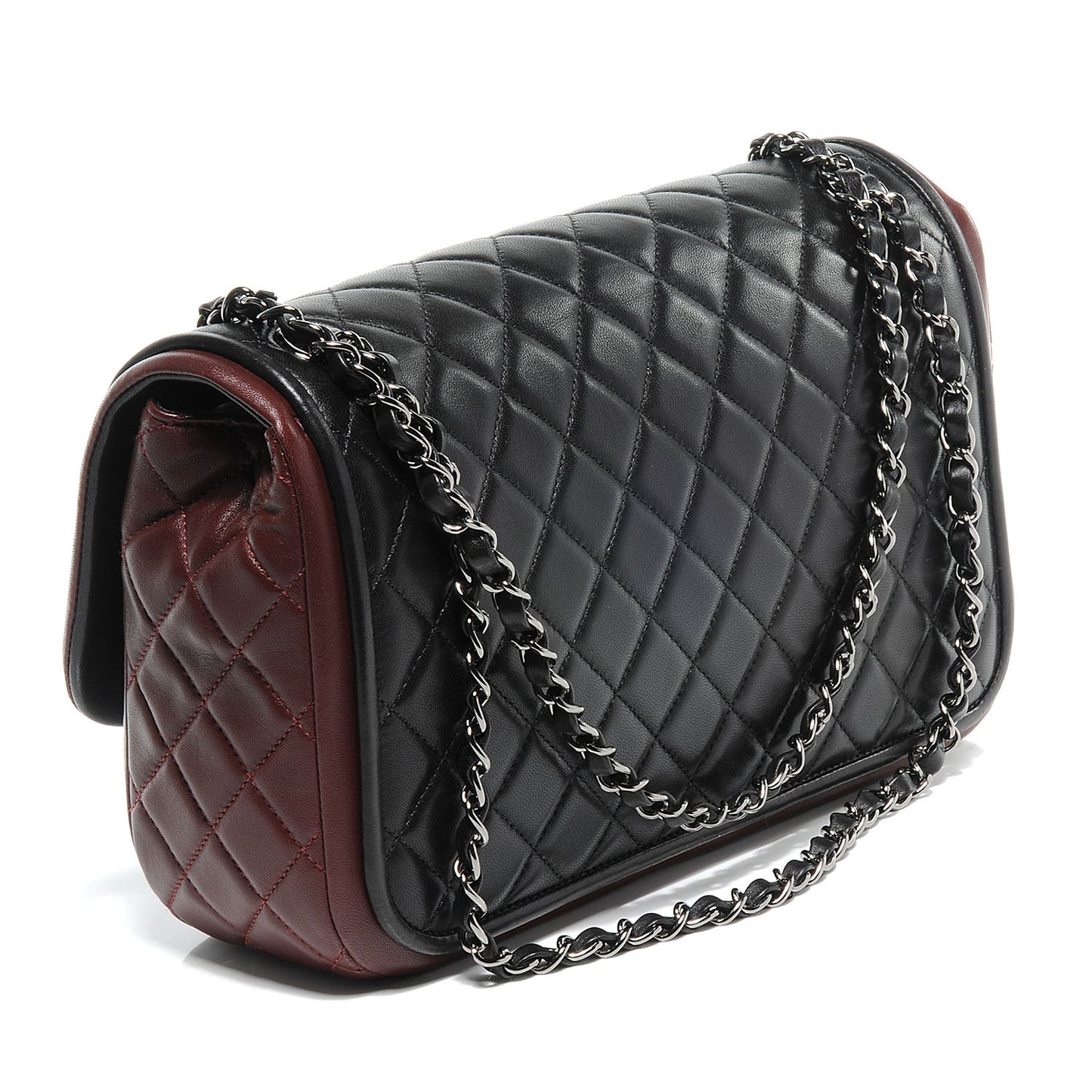Lambskin Quilted Jumbo Classic Twist Flap Bag Black Bordeaux