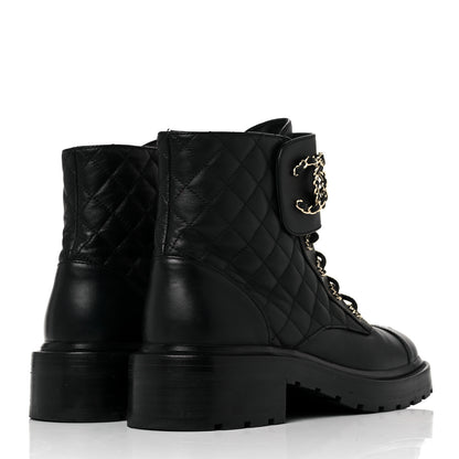 Chanel Lambskin Calfskin Quilted Lace Up Combat Boots 39.5 Black 8 of 16