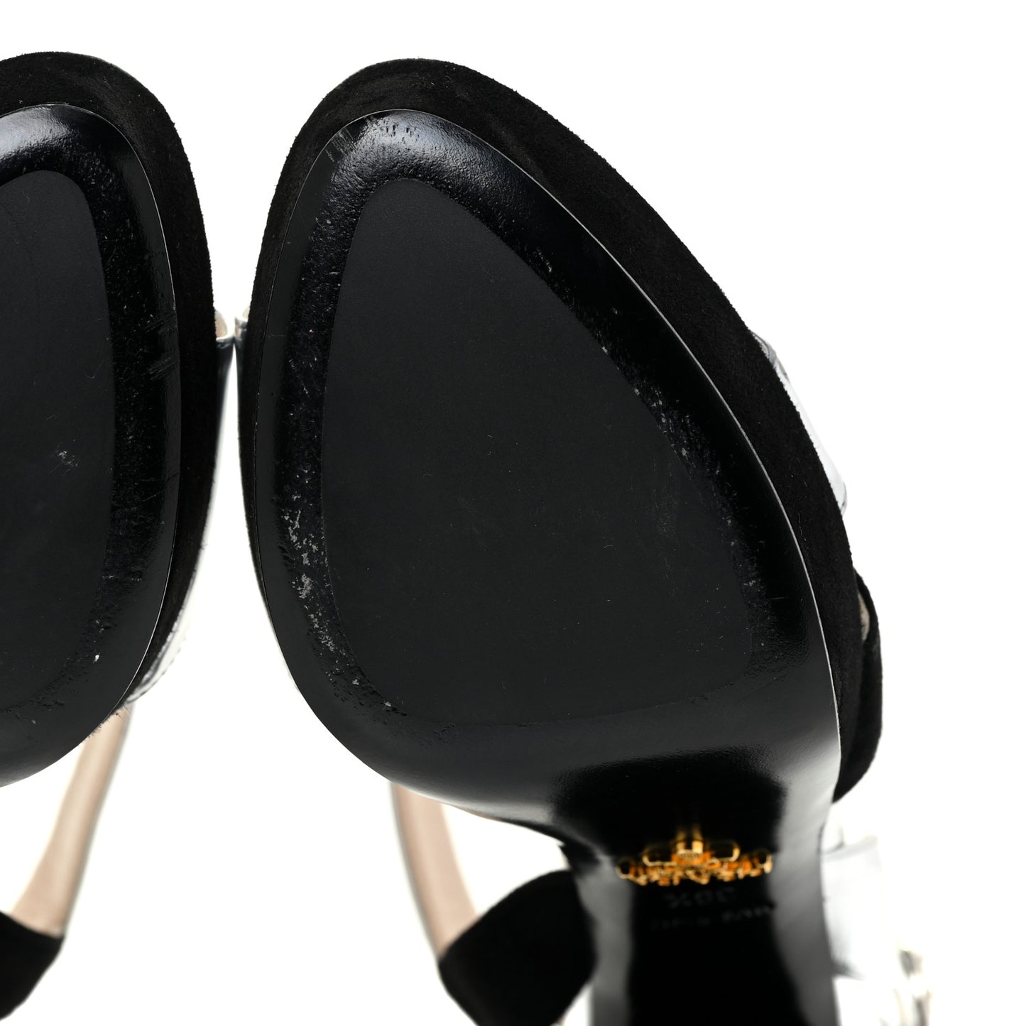 Metallic Calfskin Suede Heel Sandals 38.5 Silver Black