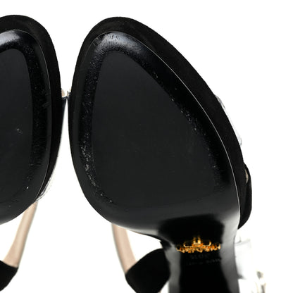 Prada Metallic Calfskin Suede Heel Sandals 38.5 Silver Black 7 of 16