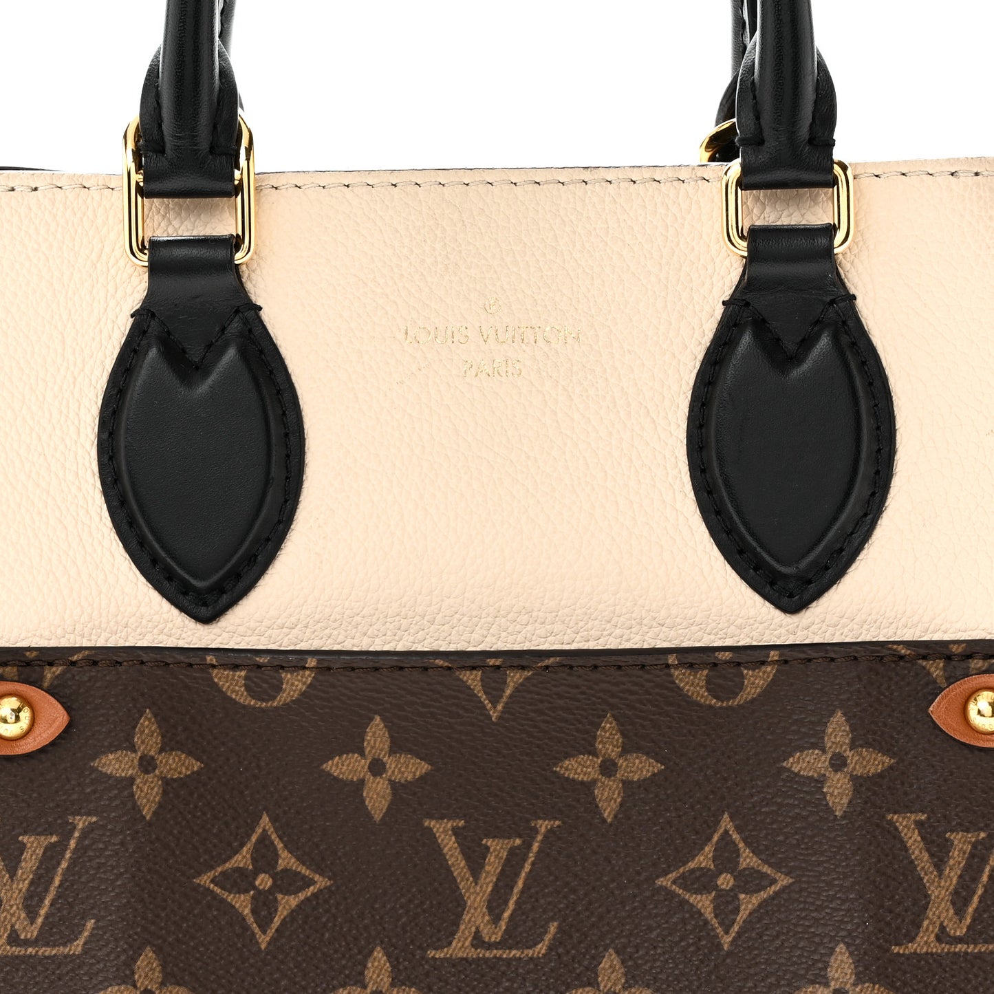 Calfskin Monogram Fold Tote PM Cream Khaki Black