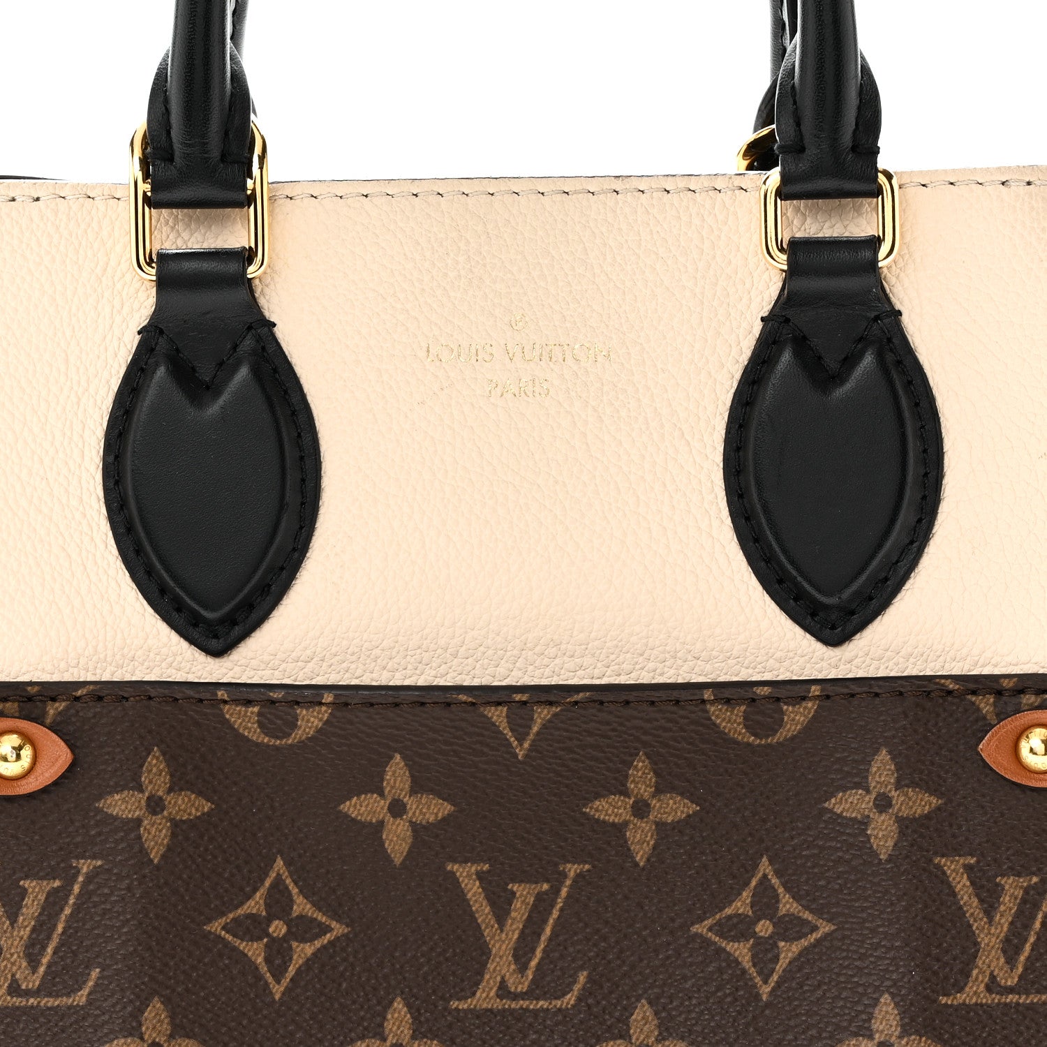 Louis Vuitton Calfskin Monogram Fold Tote PM Cream Khaki Black 7 of 9