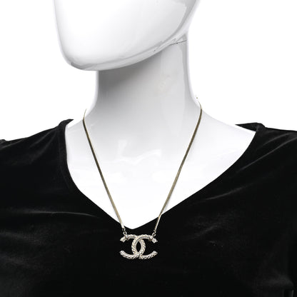 Chanel Crystal Textured CC Pendant Necklace Gold 2 of 7