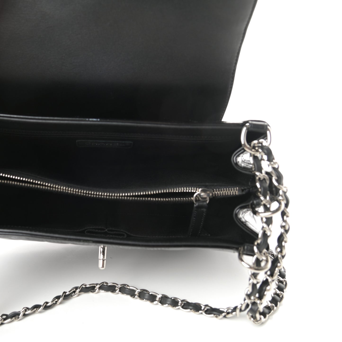 Patent Quilted Large Coco Shine Accordion Flap Black