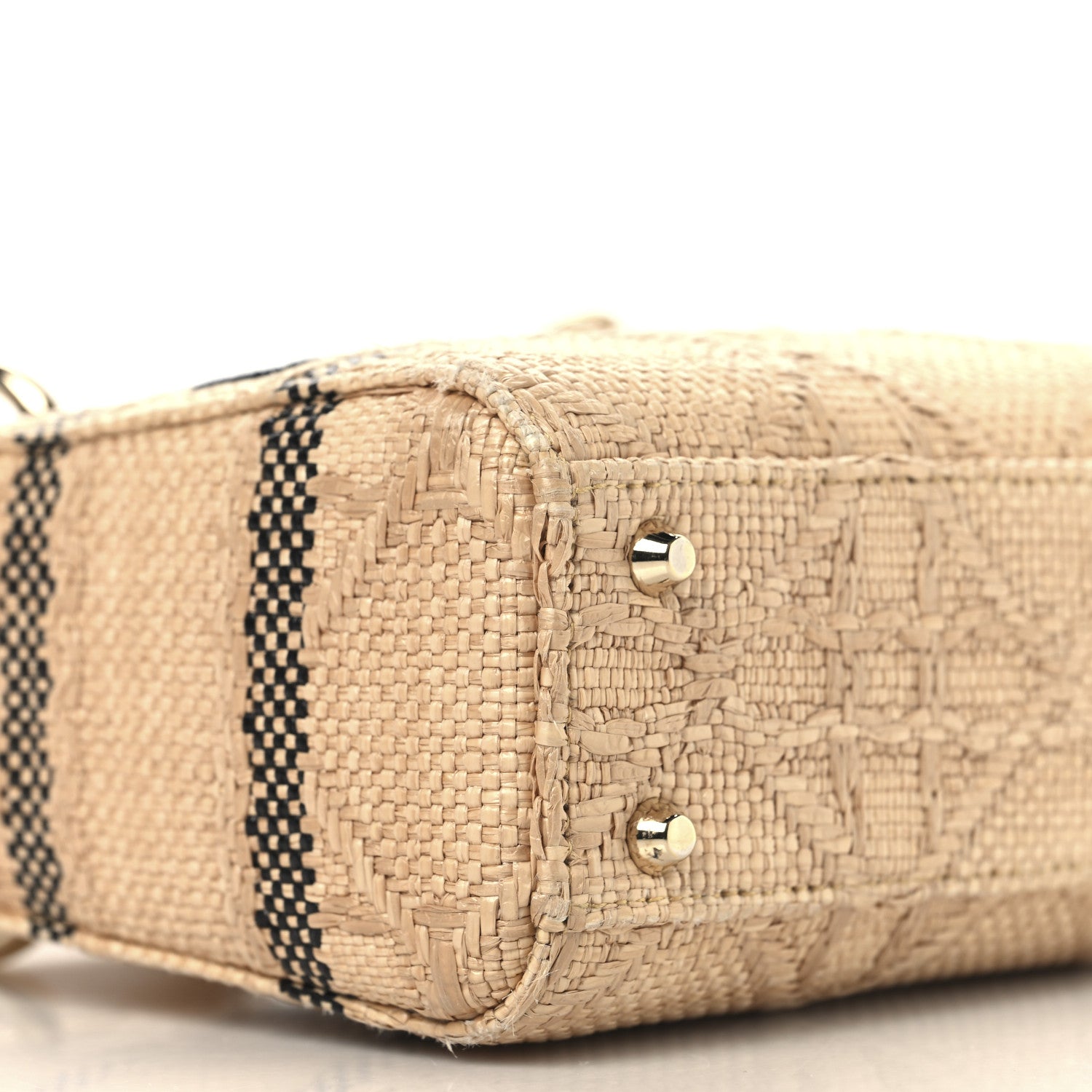 Christian Dior Raffia Woven Cannage Embroidered Mini Lady D-Lite Natural Black 8 of 10
