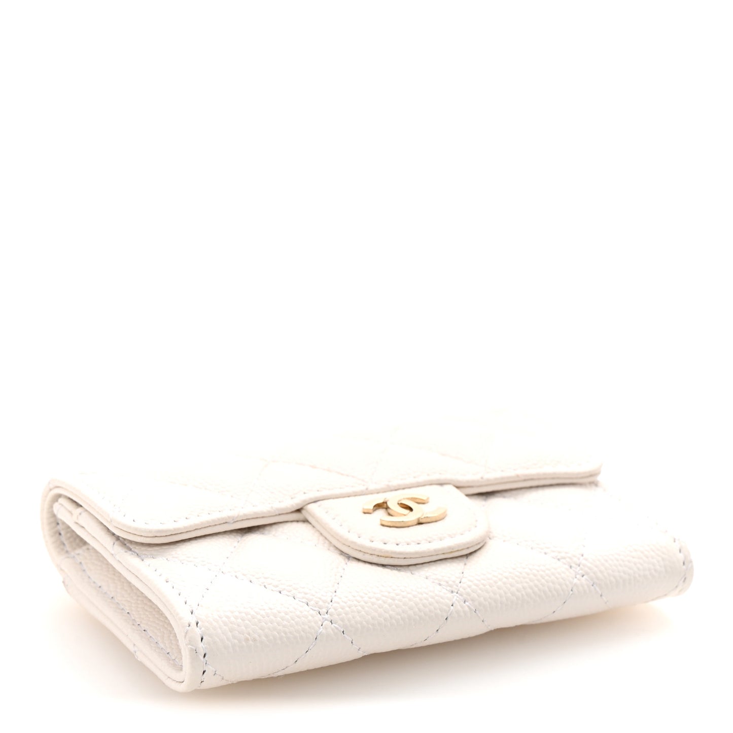 Caviar Quilted Flap Card Holder Wallet White