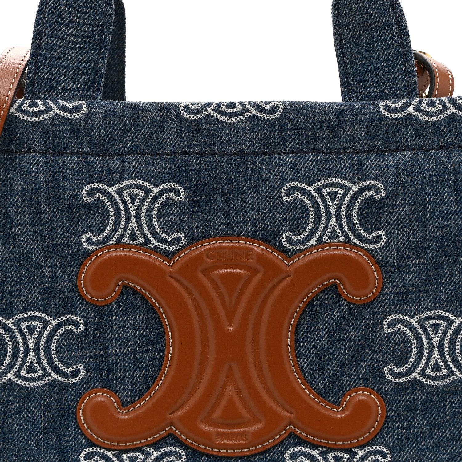 Celine Denim Calfskin Triomphe Print Cabas Blue Tan 1923831