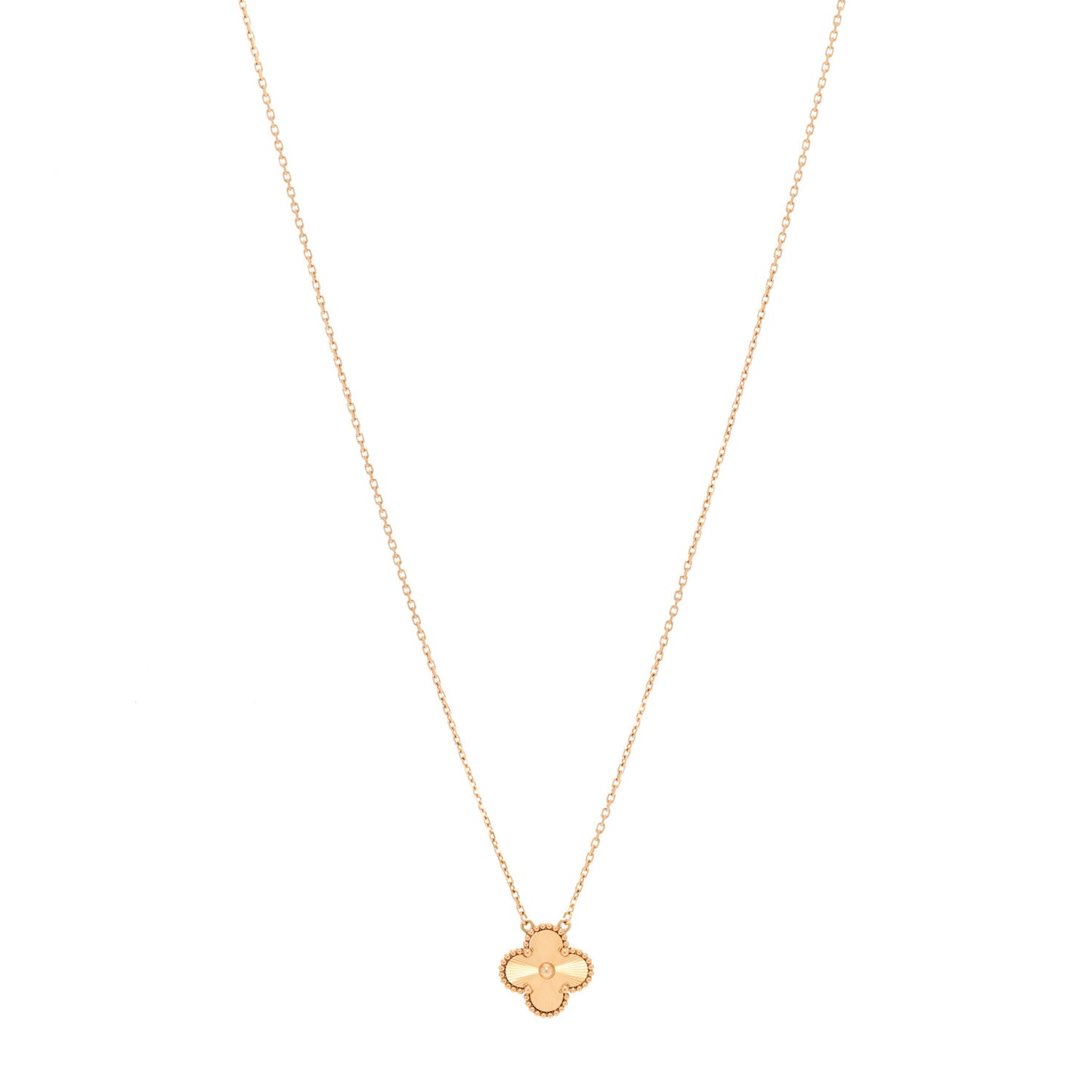 18K Yellow Gold Guilloche Vintage Alhambra Pendant Necklace