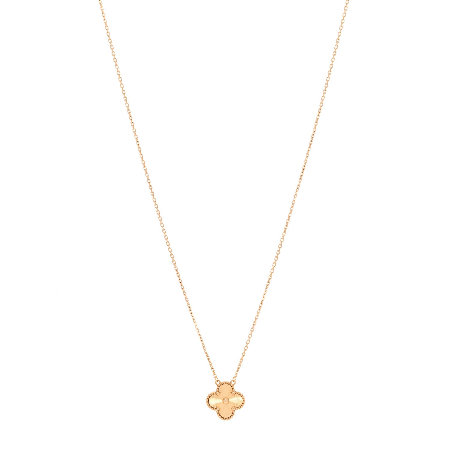Van Cleef & Arpels 18K Yellow Gold Guilloche Vintage Alhambra Pendant Necklace 1 of 6