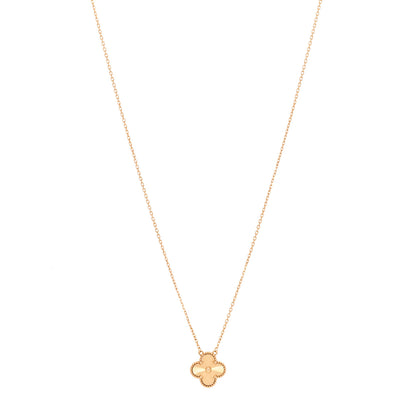 Van Cleef & Arpels 18K Yellow Gold Guilloche Vintage Alhambra Pendant Necklace 1 of 6