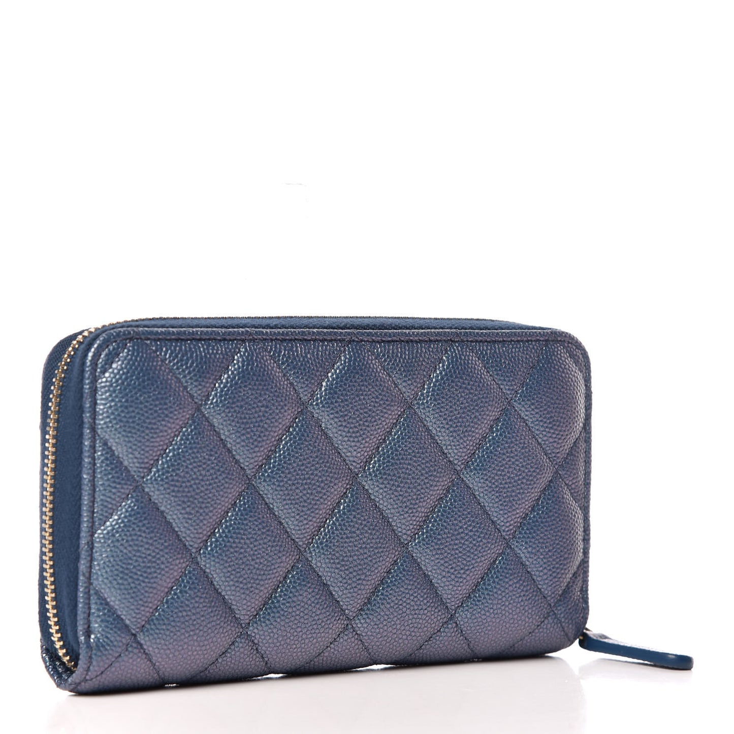 Iridescent Caviar Quilted Medium Zip Around Wallet Dark Blue