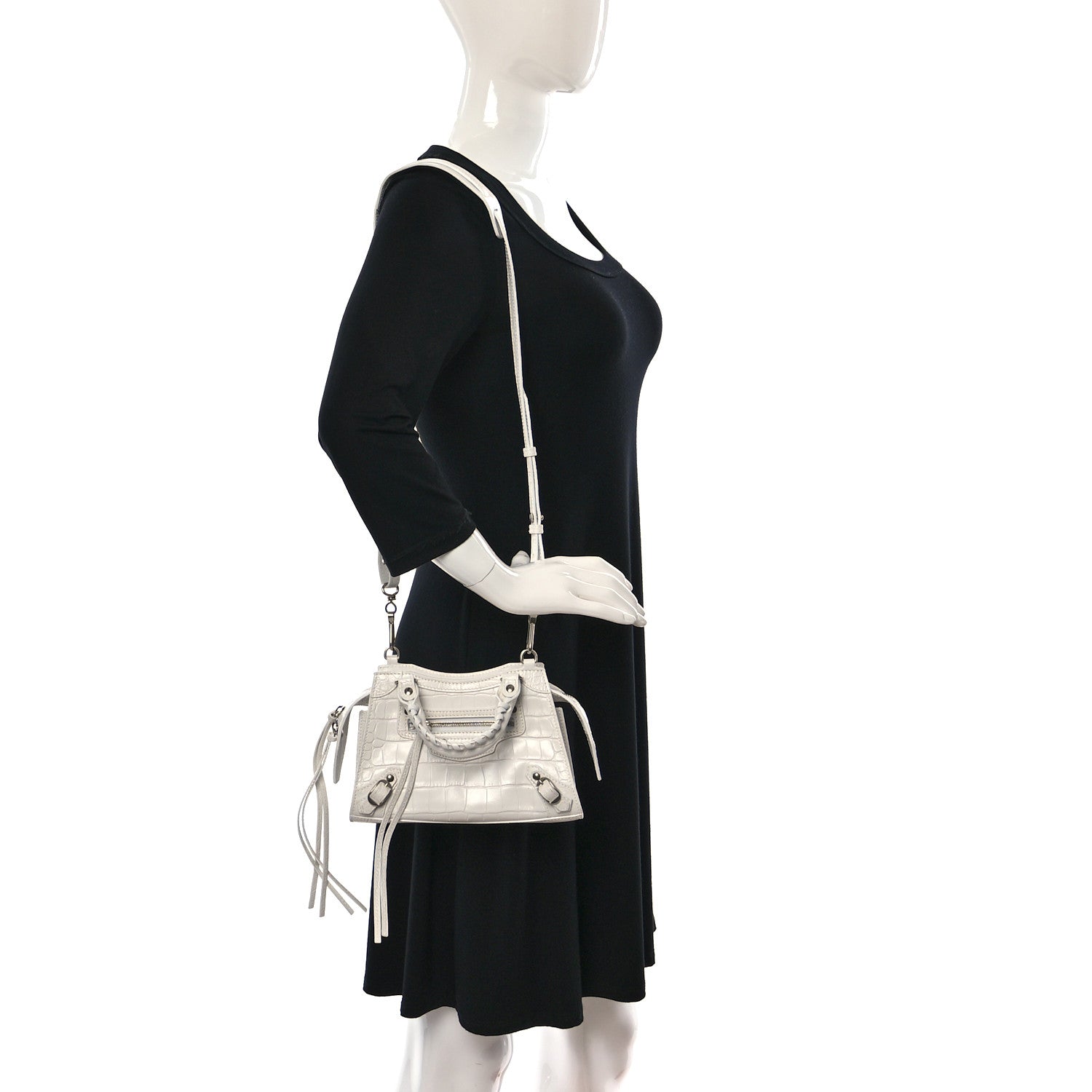 Balenciaga Extra Supple Calfskin Crocodile Embossed Neo Classic Silver Hardware Mini City White 2 of 9