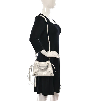 Balenciaga Extra Supple Calfskin Crocodile Embossed Neo Classic Silver Hardware Mini City White 2 of 9