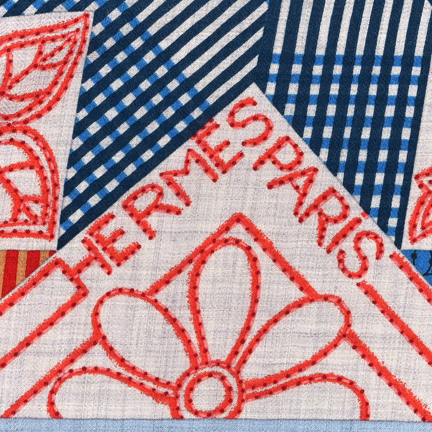 Hermes Cashmere Silk American Quilts Shawl 140 Multicolor 3 of 3
