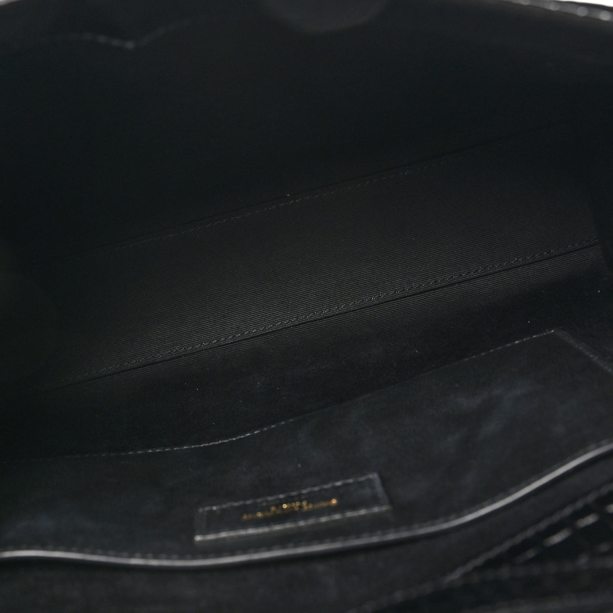 Saint Laurent Shiny Calfskin Crocodile Embossed Manhattan Baguette Black 5 of 9