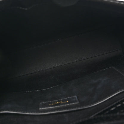 Saint Laurent Shiny Calfskin Crocodile Embossed Manhattan Baguette Black 5 of 9