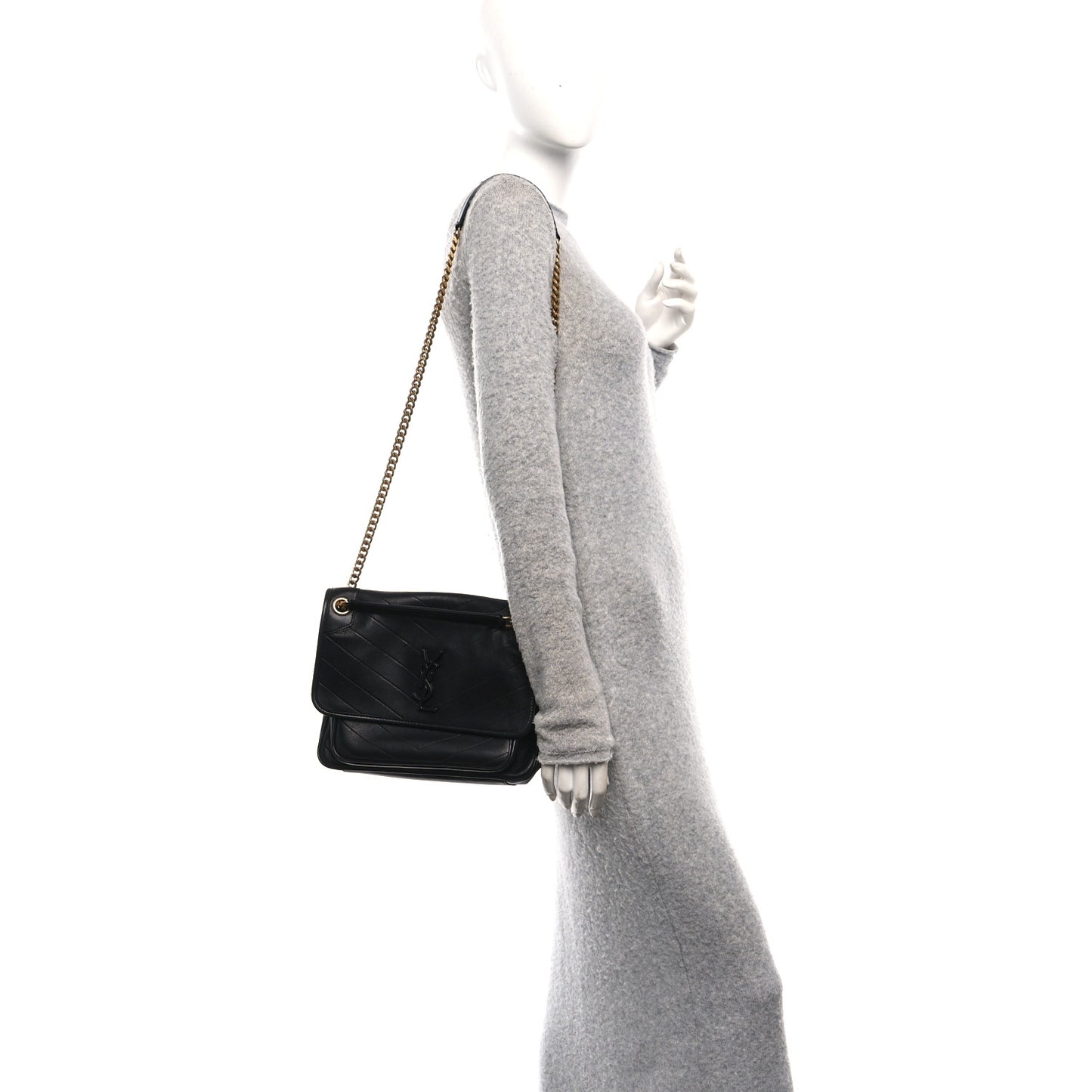 Lambskin Matelasse Monogram Medium Niki Chain Satchel Black
