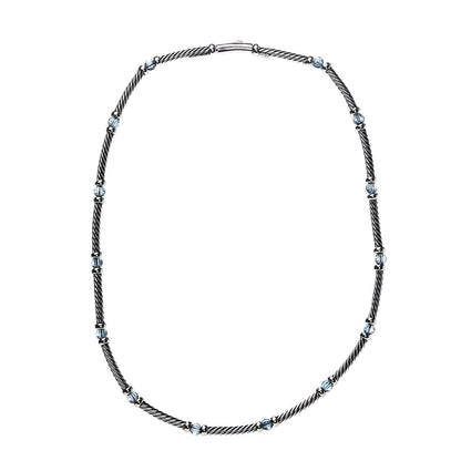 David Yurman Sterling Silver 14K Yellow Gold Blue Topaz Metro Necklace 3 of 4