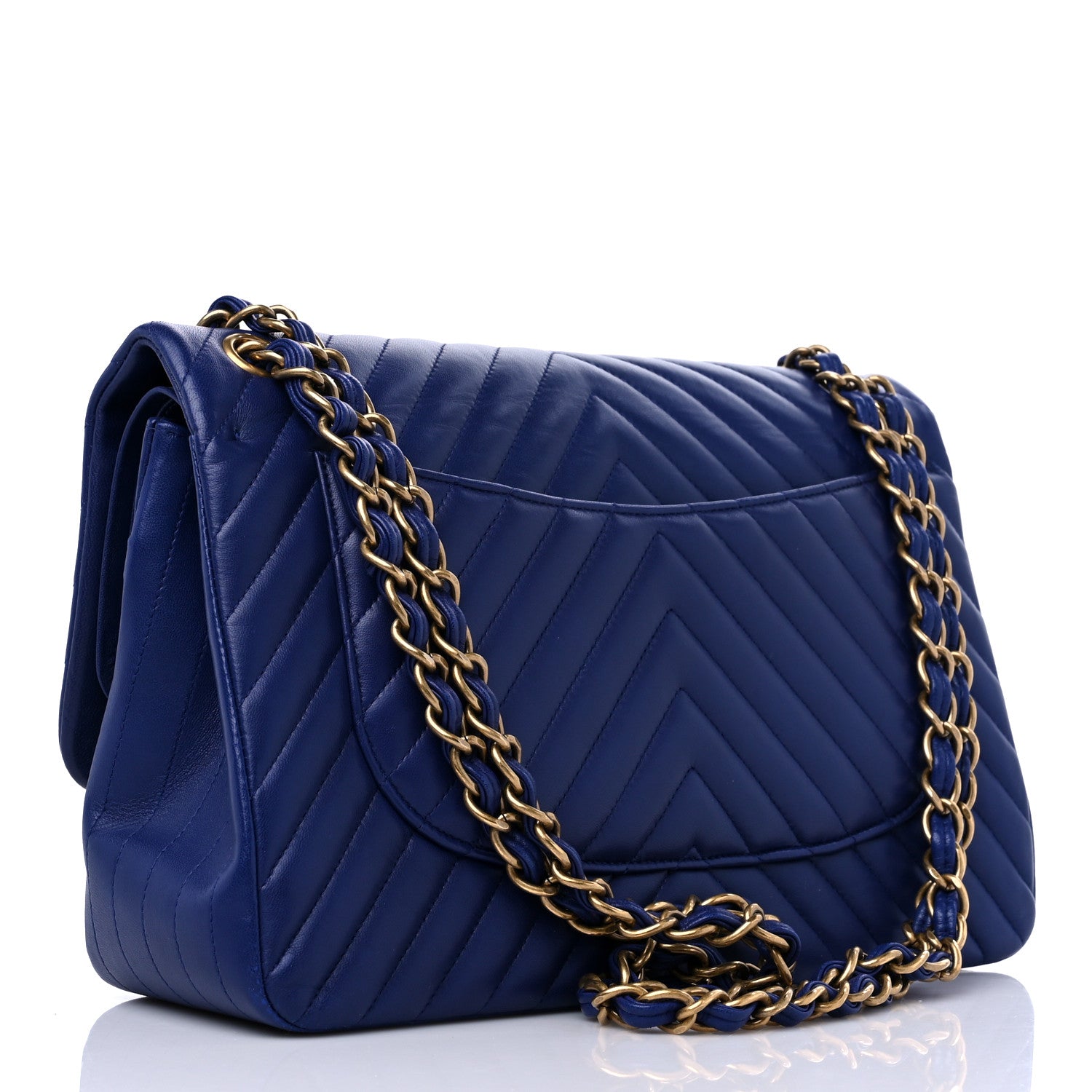 Chanel Lambskin Chevron Quilted Jumbo Double Flap Navy Blue 3 of 15