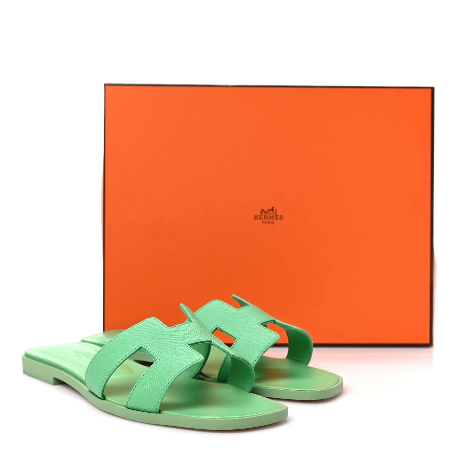 Hermes Epsom Oran Sandals 37 Vert Pomme 9 of 9