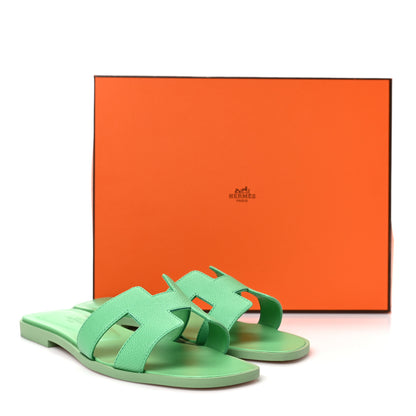 Hermes Epsom Oran Sandals 37 Vert Pomme 9 of 9