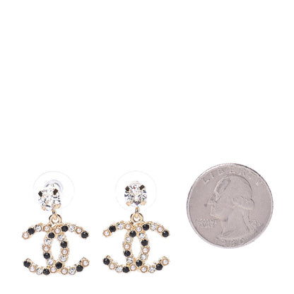 Chanel Resin Crystal Pearl CC Drop Earrings Gold Black 2 of 5
