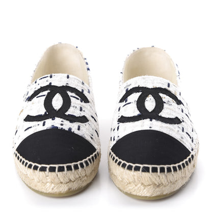 Chanel Tweed Grosgrain CC Espadrilles 36 White Beige Black 2 of 9