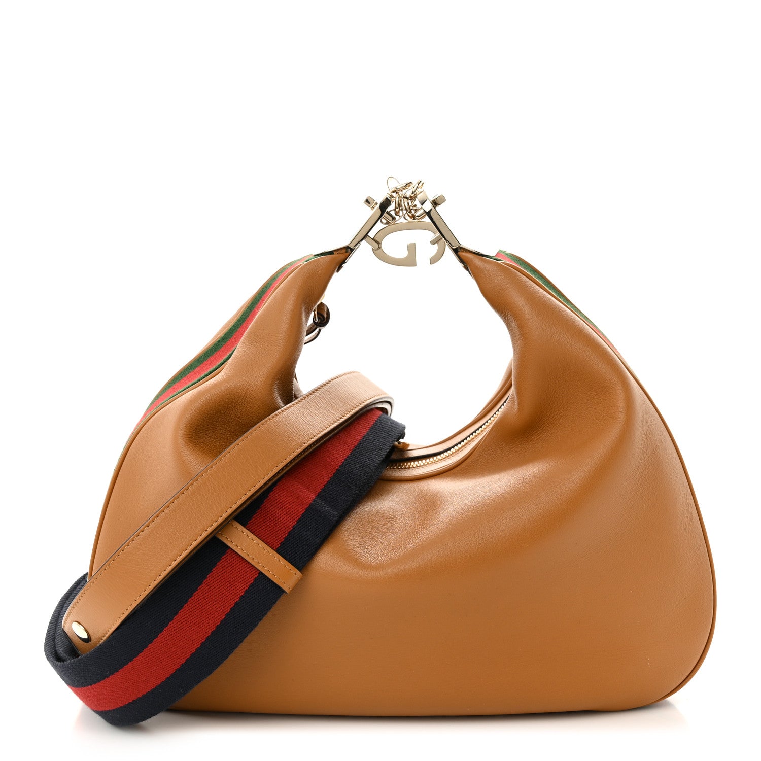 Gucci Aria Calfskin Web Large Attache Shoulder Bag Dark Orange 1 of 10