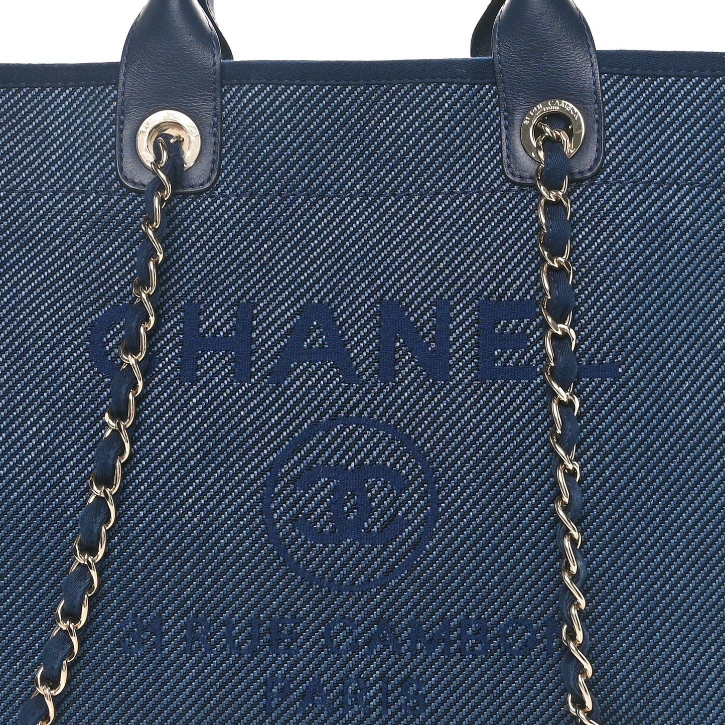 Mixed Fibers Calfskin Medium Deauville Tote Navy Blue