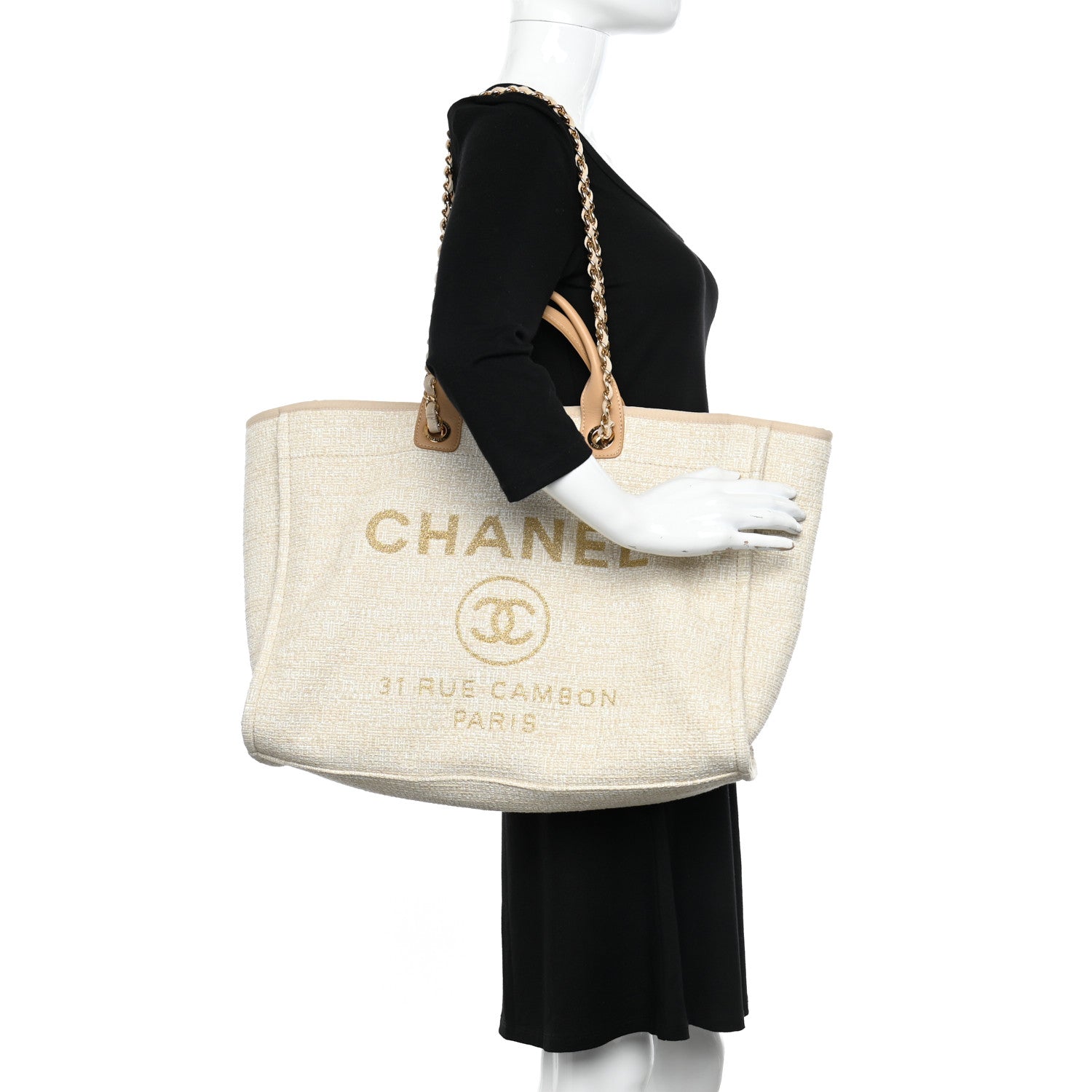 Chanel Canvas Large Deauville Tote Light Beige 3 of 10