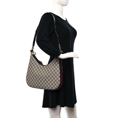 Gucci GG Supreme Monogram Textured Calfskin Web Large Attache Shoulder Bag Beige Blue 2 of 8