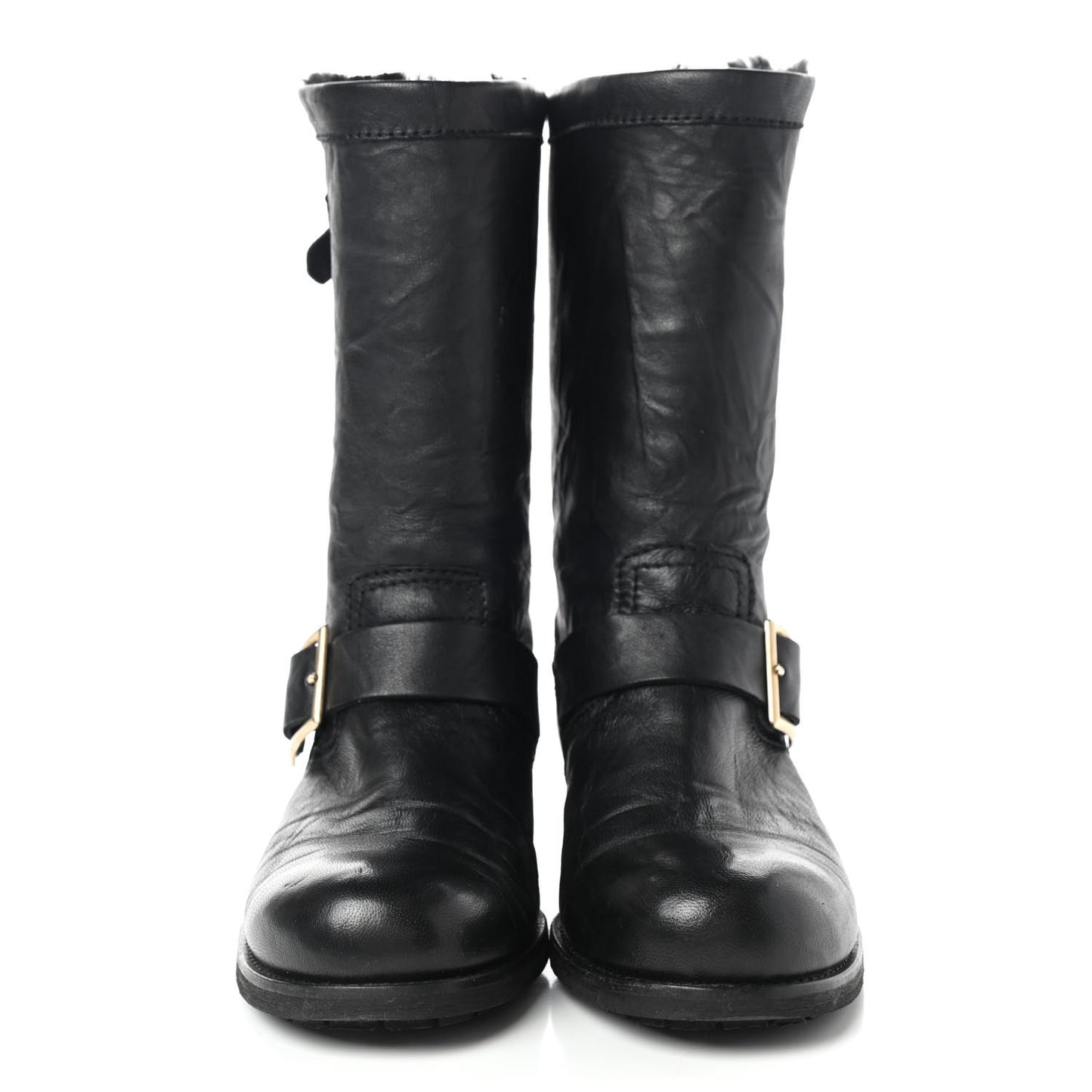 Lambskin Rabbit Fur Biker Boots 37.5 Black