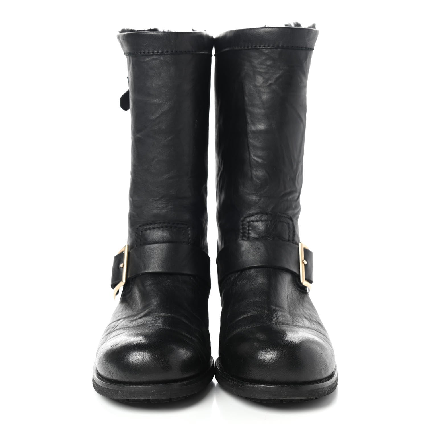 Jimmy Choo Lambskin Rabbit Fur Biker Boots 37.5 Black 2 of 11