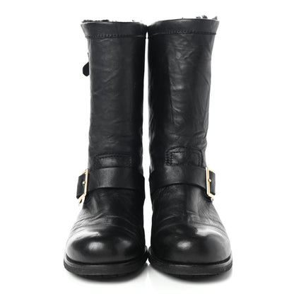 Jimmy Choo Lambskin Rabbit Fur Biker Boots 37.5 Black 2 of 11
