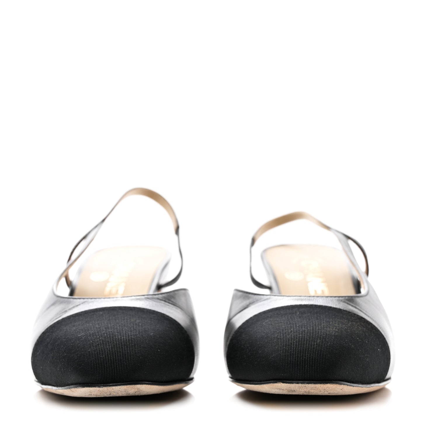 Goatskin Grosgrain Cap Toe CC Slingback Sandals 39 Black