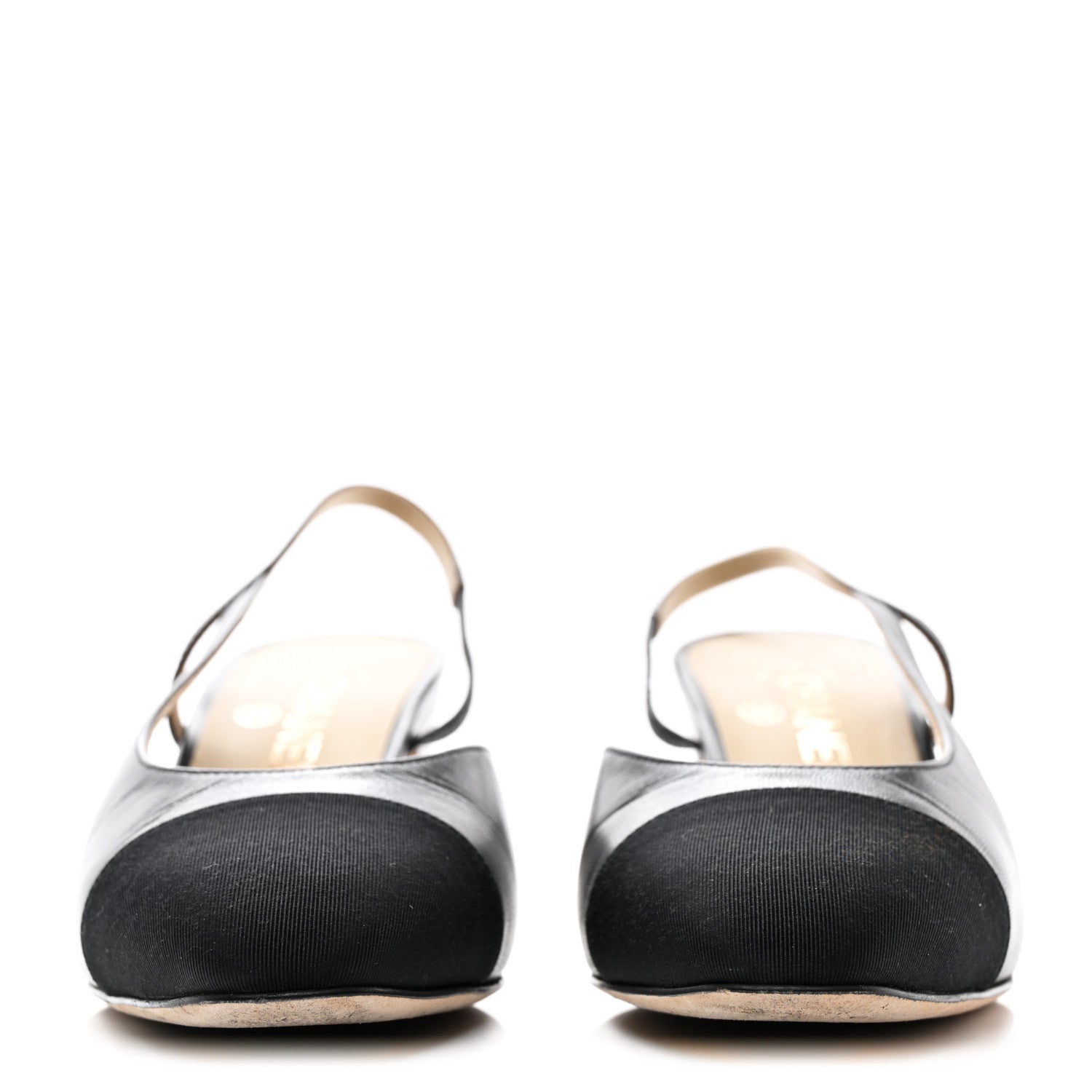 Chanel Goatskin Grosgrain Cap Toe CC Slingback Sandals 39 Black 2 of 9