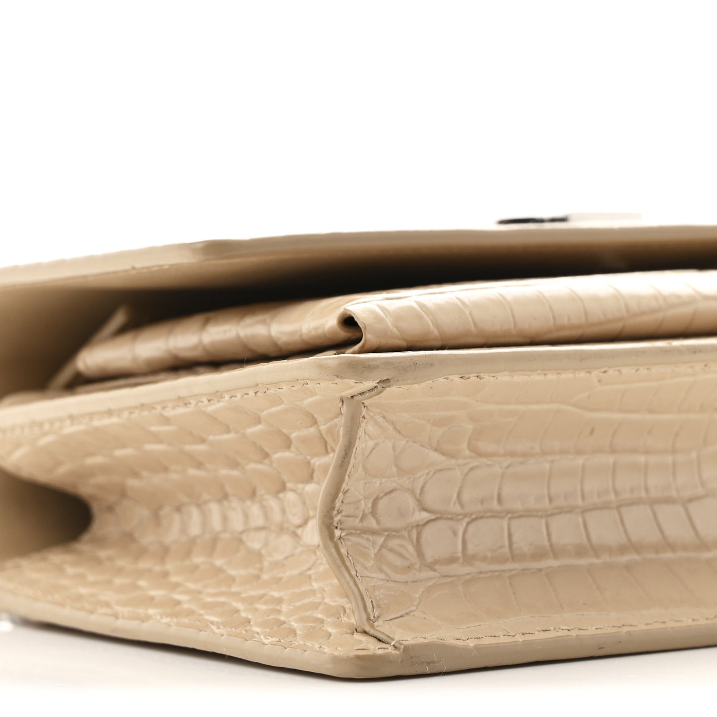 Calfskin Crocodile Embossed Monogram Sunset Chain Wallet Dark Beige