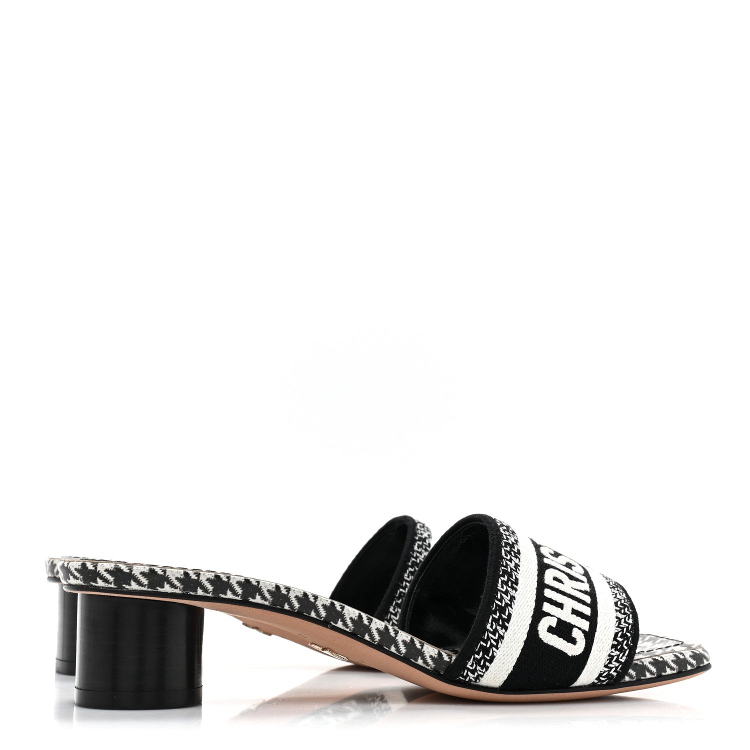 Christian Dior Canvas Embroidered Micro Houndstooth Dway 40mm Slide Sandals 36 Black White 4 of 9