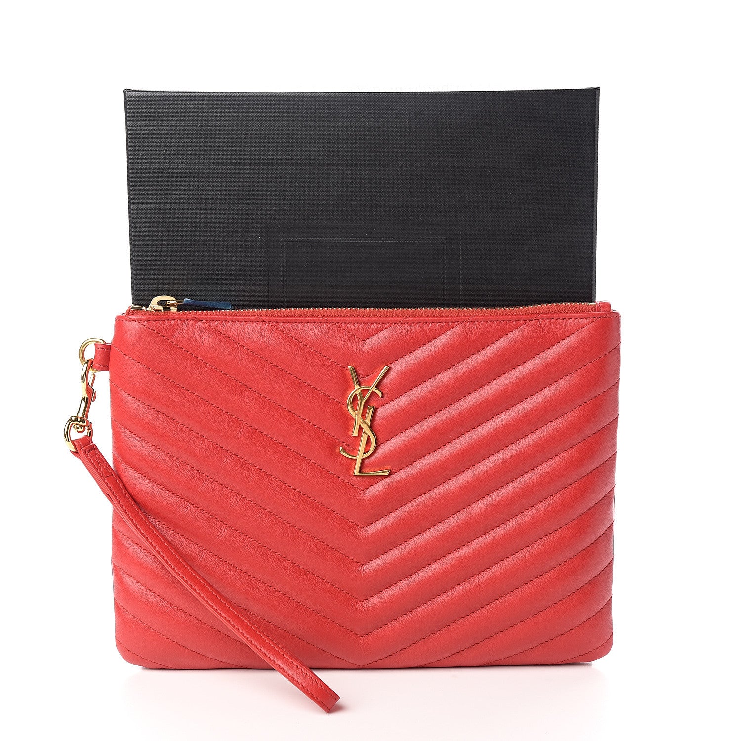 Saint Laurent Calfskin Matelasse Chevron Monogram A5 Wristlet Red 7 of 7