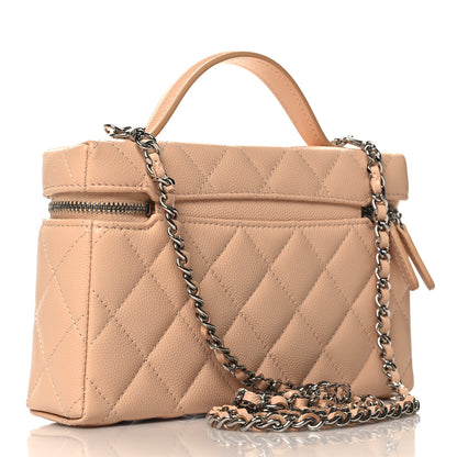 Chanel Caviar Quilted Ridged CC Top Handle Slim Vanity Case With Chain Beige 3 of 10