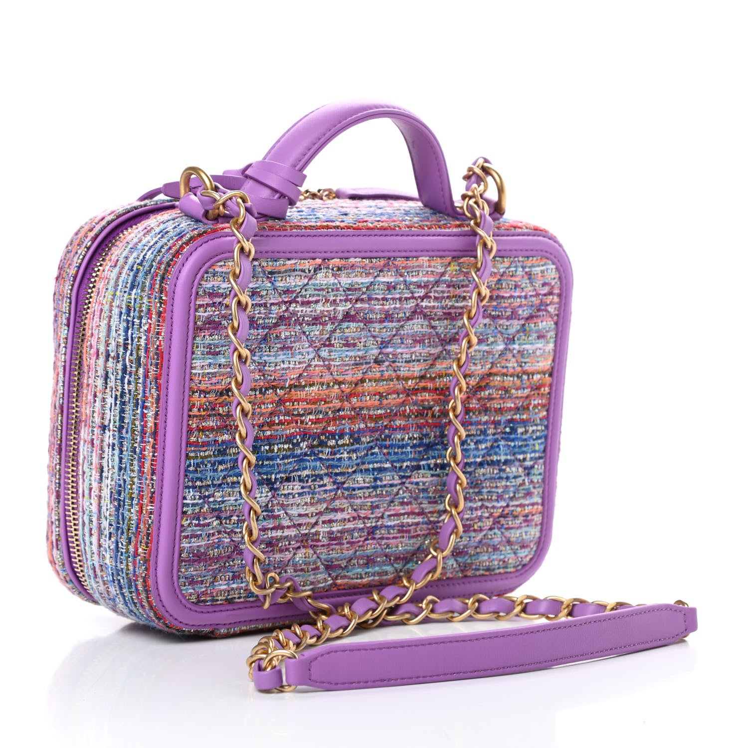 Chanel Tweed Quilted Medium CC Filigree Vanity Case Purple Multicolor 3 of 11