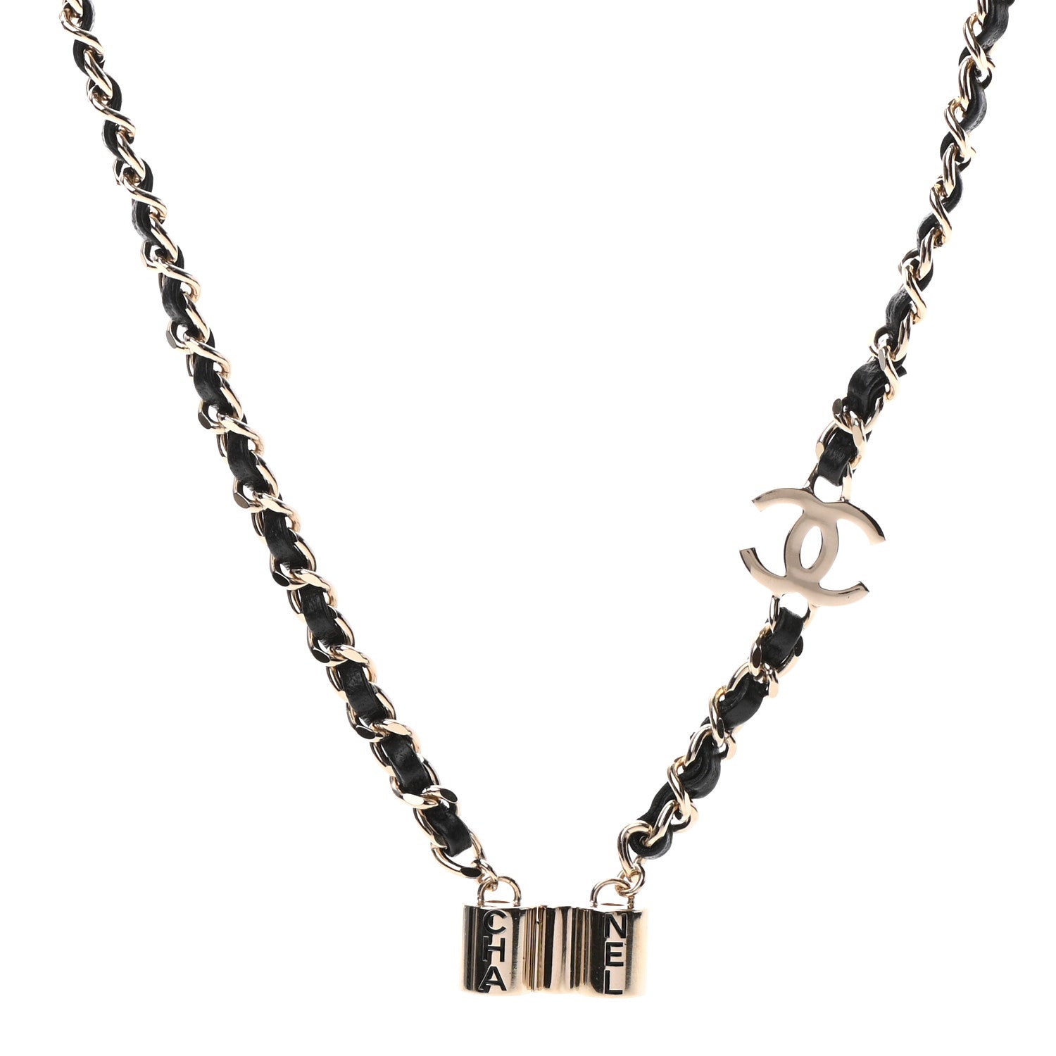Chanel Metal Lambskin CC AirPods Necklace Gold Black 1 of 4