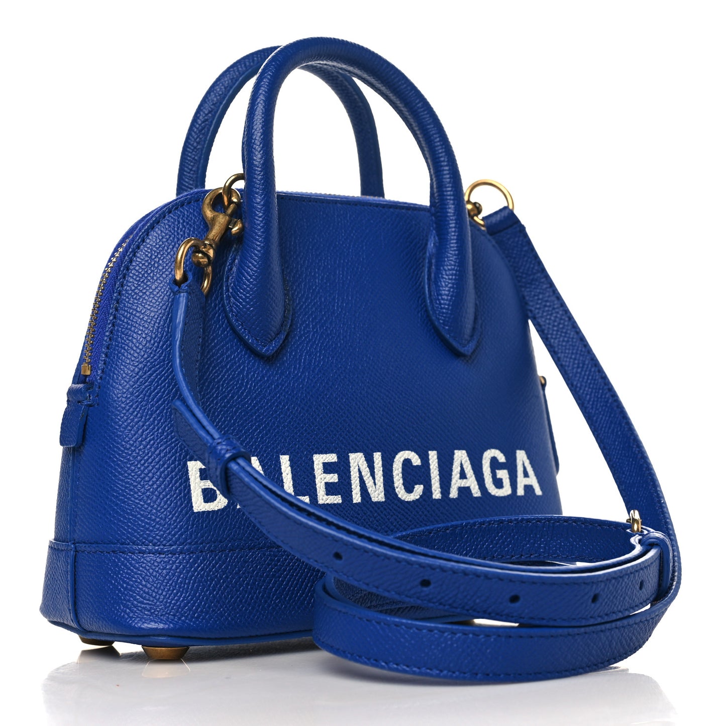 Signature Grained Calfskin Logo XXS Ville Top Handle Bag Bleu Roi White